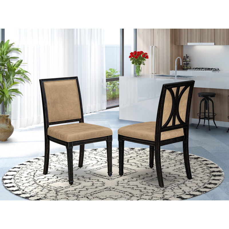 Chaises de salle à manger rembourrées en tissu de polyester gris, ensemble de 2, finition noir sablé, Gris
