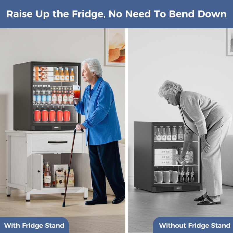 GDLF Mini Fridge Stand With Storage, Heavy Duty Mini Fridge Table With Rolling Cabinet 220LBS Capacity Tabletop For Dorm