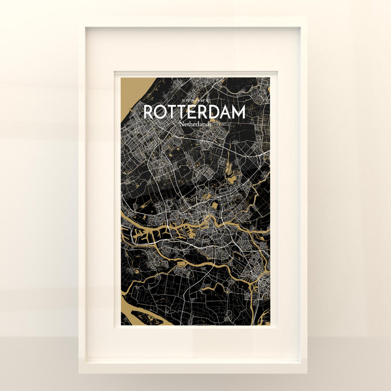 «Rotterdam City Map», impression, H 17 po x l 11 po, Noir / or