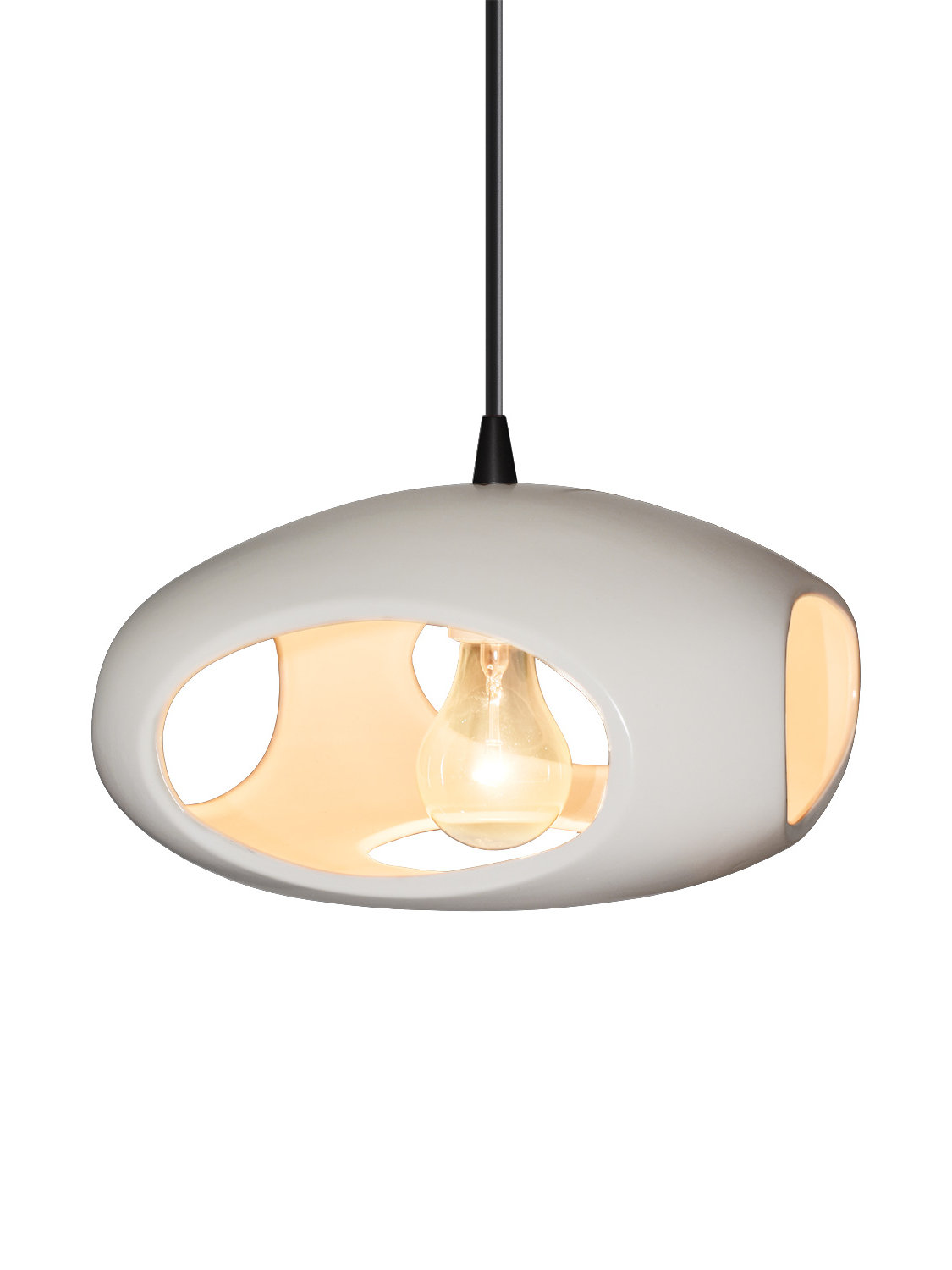 Logan Single Light Ceramic Dimmable Pendant, Matte Black, Bisque
