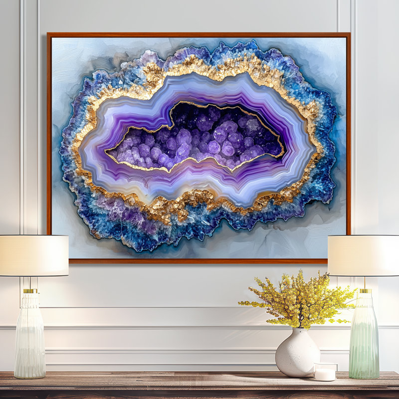 Agate «Dream River», art mural géode en pierre, Brun, Impression dans un cadre flottant sans passe-parto, H 16 po x l 32 po