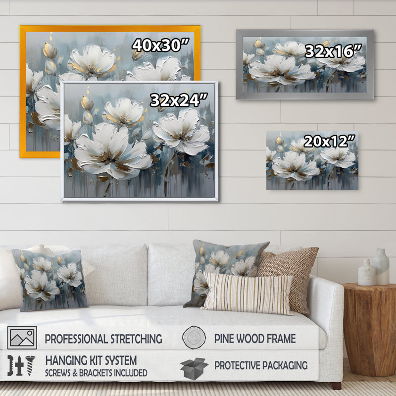 «Rozzelle Daisy Symphony V», reproduction sur toile, Cadre simple noir, H 16 po x l 32 po x P 1 po