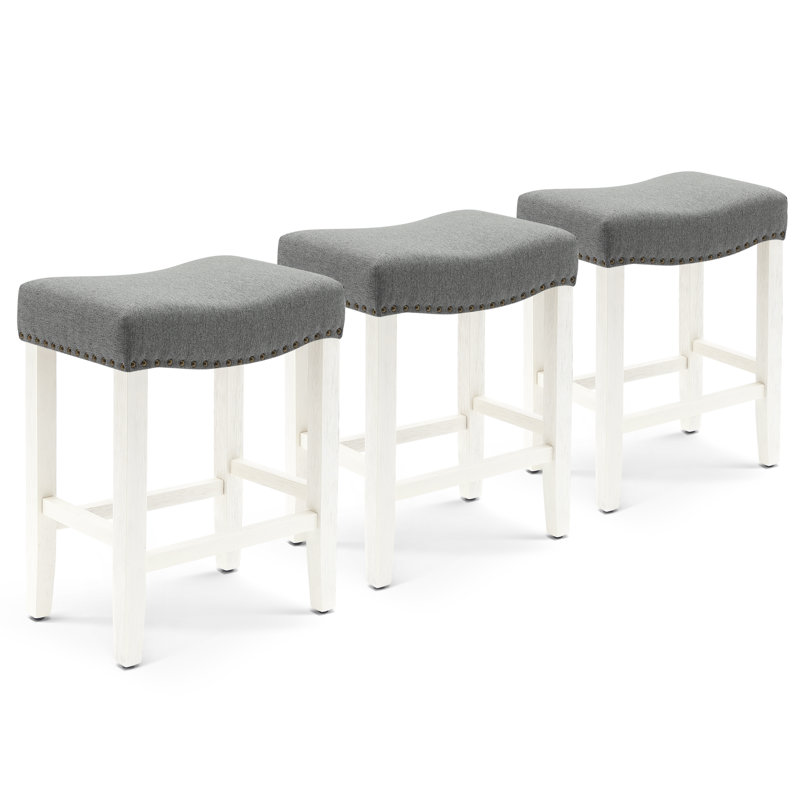 Tabouret Jameson, Tissu gris / cadre blanc, Tabouret de comptoir (siège d’une hauteur de 24