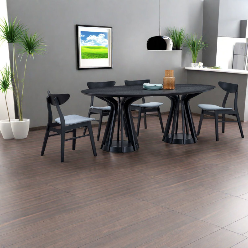 Modern Dining Table Set, Solid Wood And Mdf, For Large Kitchens