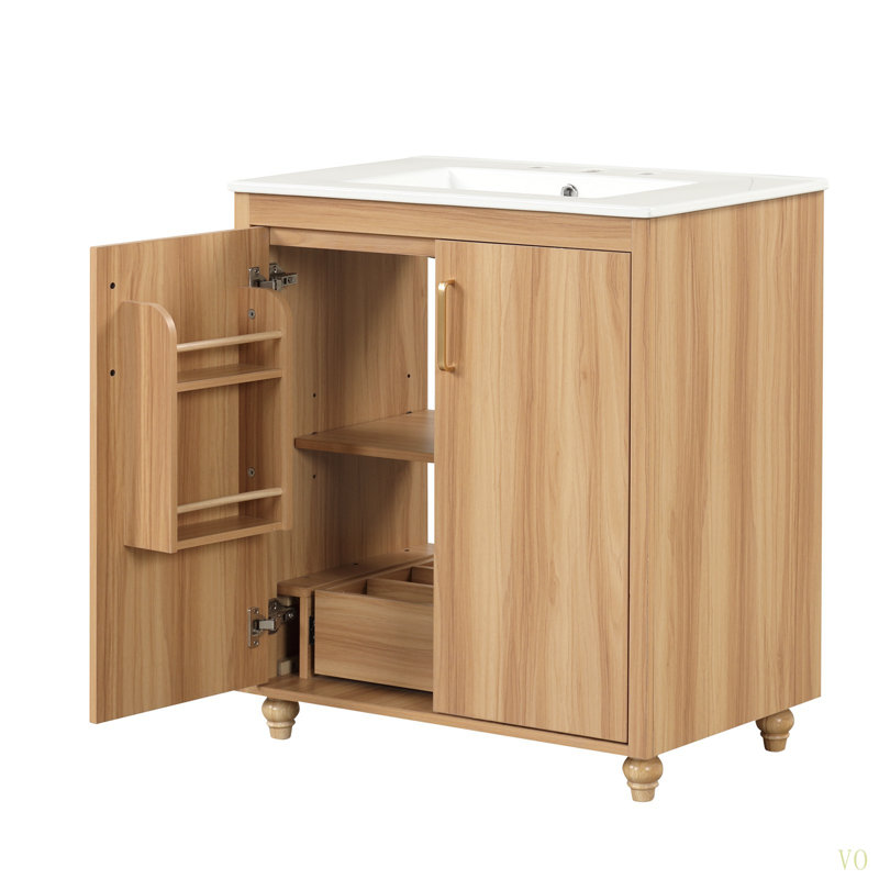 Meuble-lavabo 30 po avec lavabo, armoire multifonctionnelle avec portes et tiroir, panneau de fibres à densité moyenne