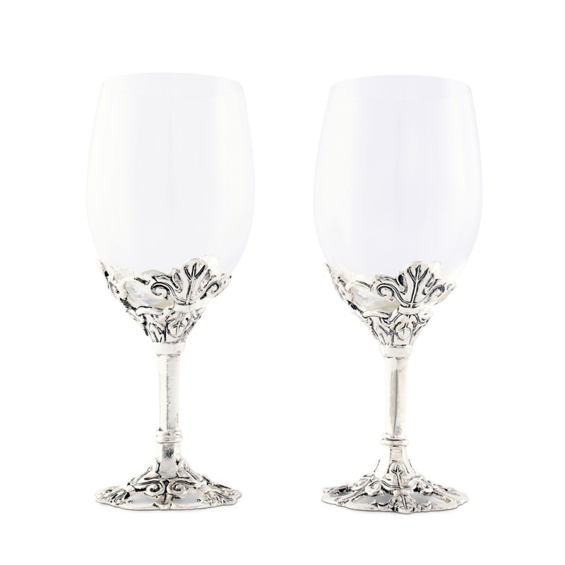 Arthur Court Fleur-de-Lis 14oz Clear Glass Wine Set with Aluminum Base