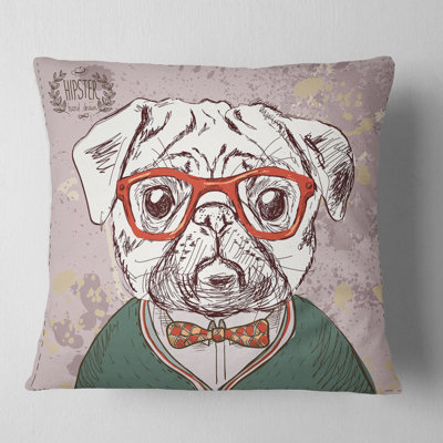 Hipster Pug Dog in Vintage Style - Animal Printed Pillow