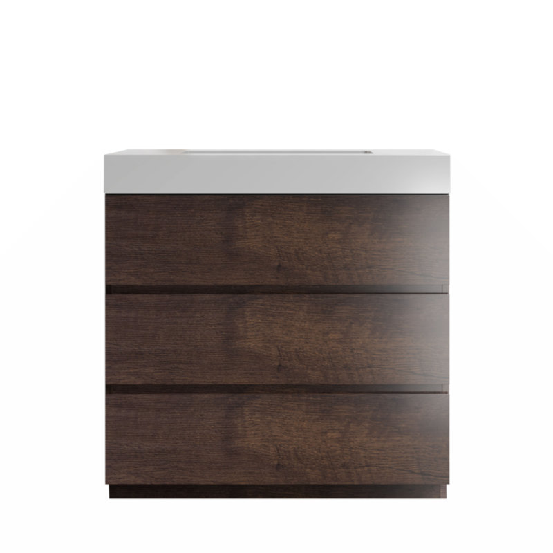 Meuble-lavabo mural simple avec plateau en mélamine 35,8 po Clizia, Noyer