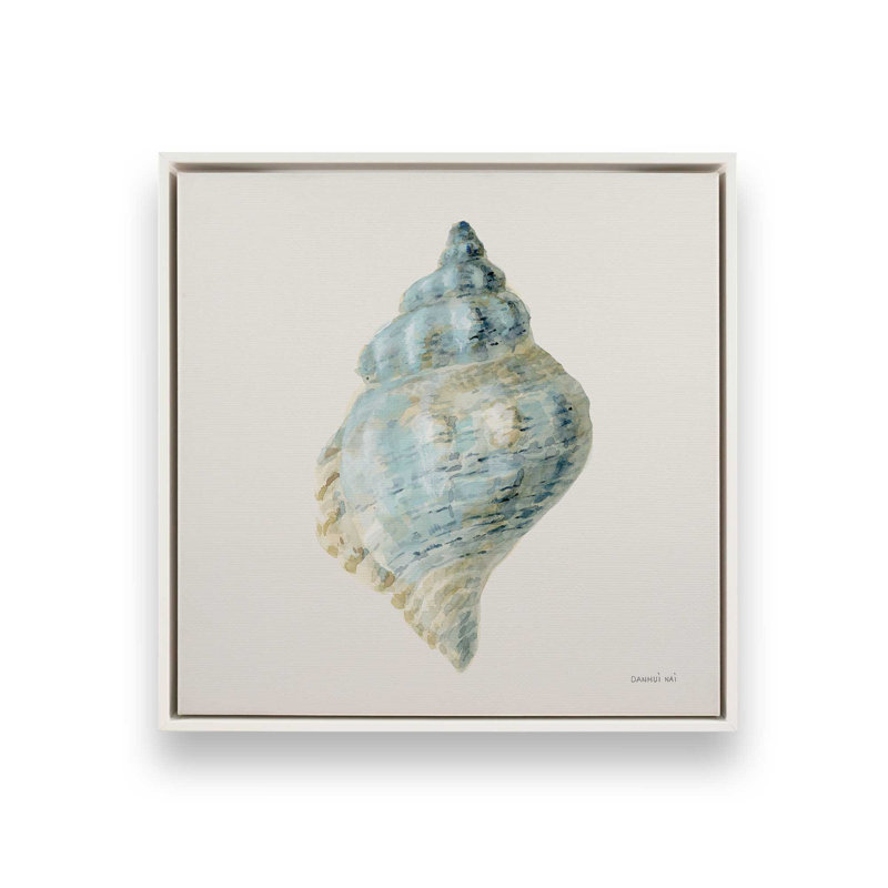 Coquille de conque bleue sur toile, Cadre flottant blanc opaque, H 16,75 po x l 16,75 po