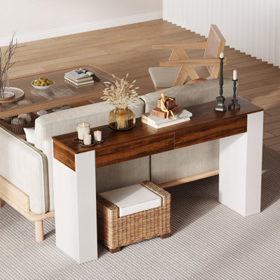 Table de 63 pouces avec 2 tiroirs et console étroite pour canapé de couloir Table de rangement étroite derrière le canapé pour le salon
