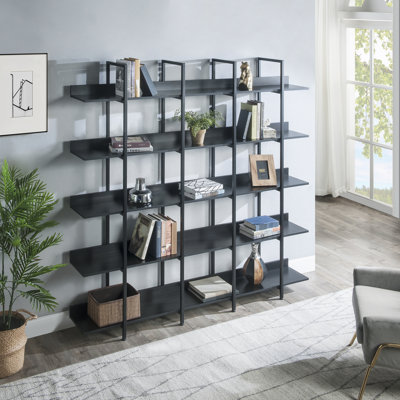 Bibliothèque à 5 niveaux avec bureau ouvert, tablette de style industriel rétro avec structure en métal