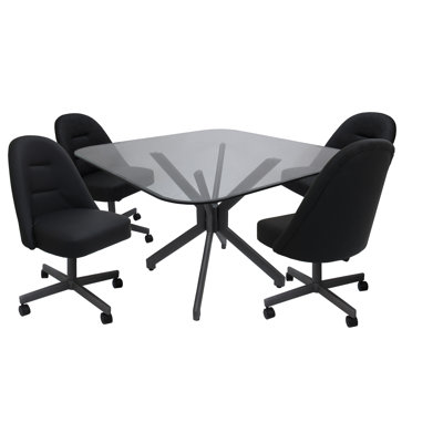 Heimbach M-235 Dinette Swivel Metal Caster Chairs - Clear Glass - Black Vinyl - Black