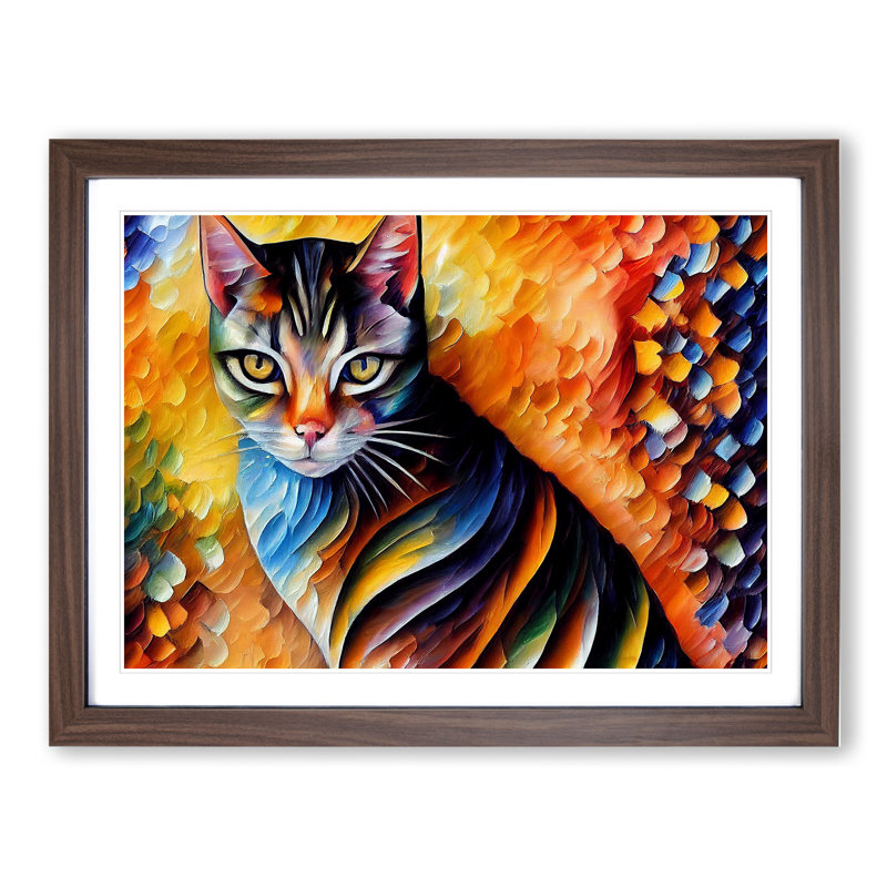 Cat Painting Vol.7 Abstract - Framed Print, 46cm H x 64cm W x 2cm D, Walnut Framed