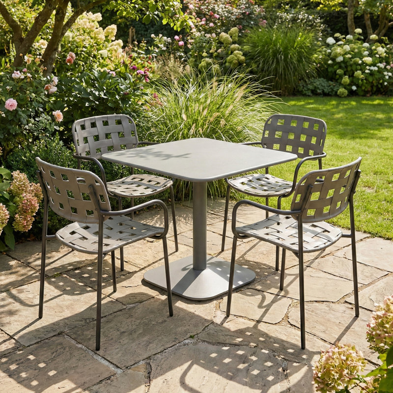 4 - Person Steel Dining Set, Grey, Grey