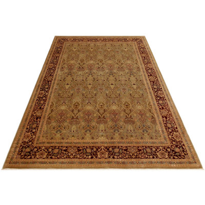 Tapis bourgogne / beige en laine noué à la main 9 pi x 11 pi 3 po Abagail