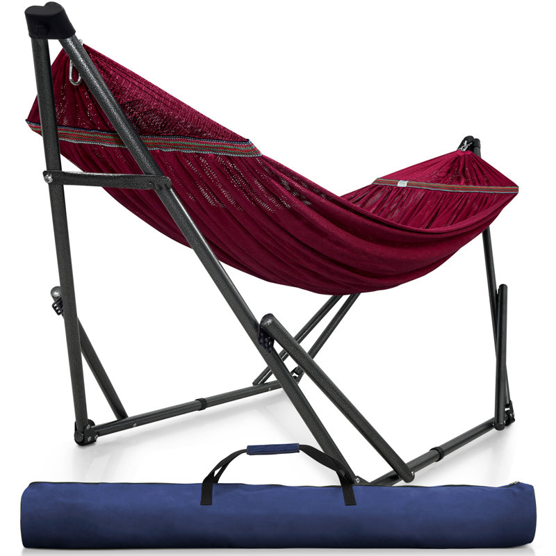 Support pour hamac réglable Tranquillo, support pour hamac double capacité de 600 lb pour 2 personnes, support pliable et silencieux pour la vie active, sac de transport inclus, rouge