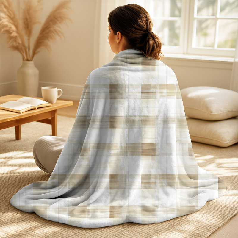 Neutral Plaid I - couverture douce de style campagnard brun, jeté en peluche rustique