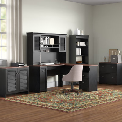 Ensemble de bureau d'ordinateur en L avec bahut 4 pièces Huckins