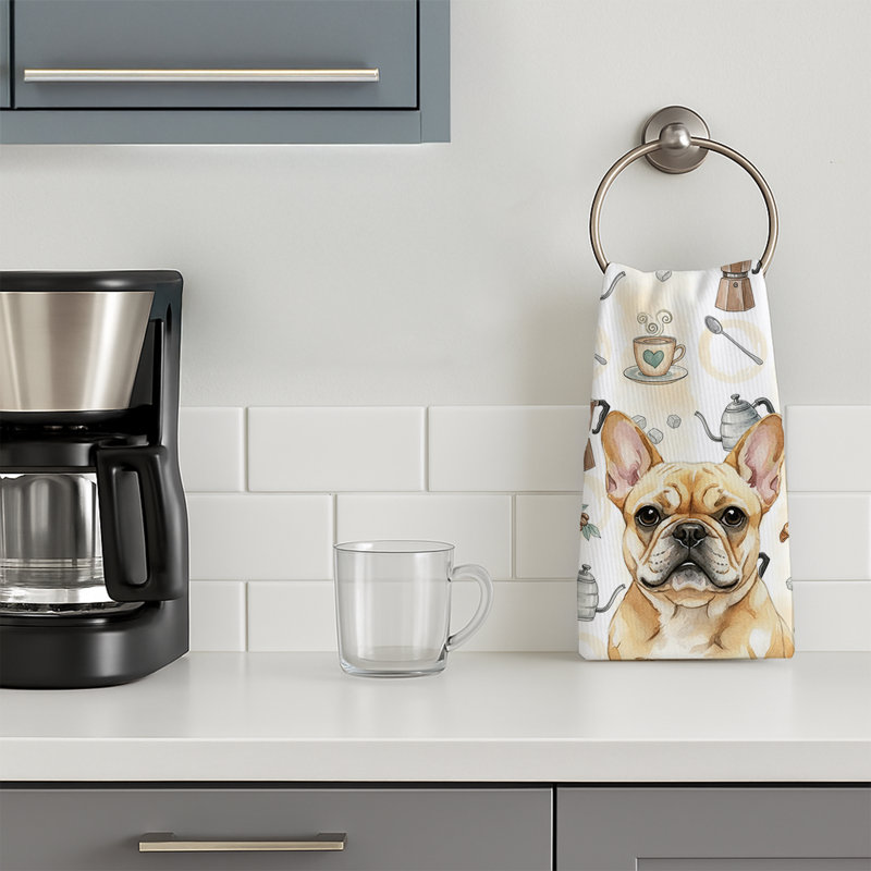 Fawn French Bulldog Coffee Bar Kitchen Towel, Fawn French Bulldog