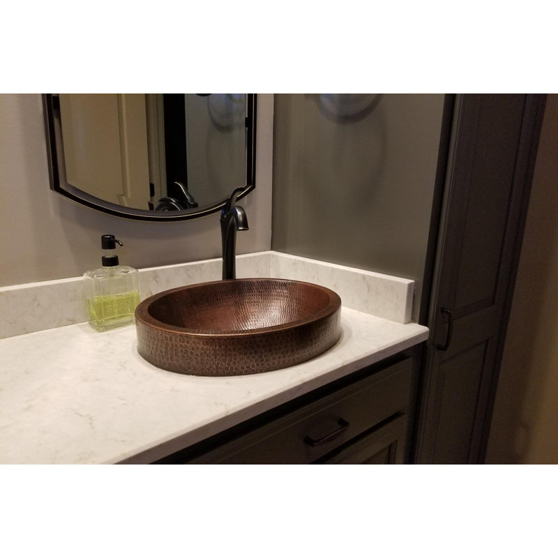 17'' Round Hammered Copper Vessel Sink in Oil Rubbed Bronze