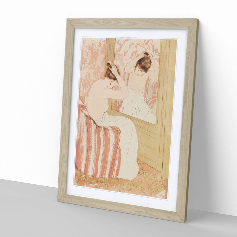The Coiffure by Mary Cassatt - Picture Frame Graphic Art, Oak Framed, 65cm H x 48cm W x 2cm D