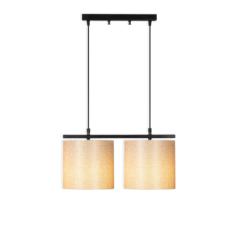 Luminaire suspendu pour îlot de cuisine 2 lumières à hauteur réglable avec capuchon en tissu, Crème