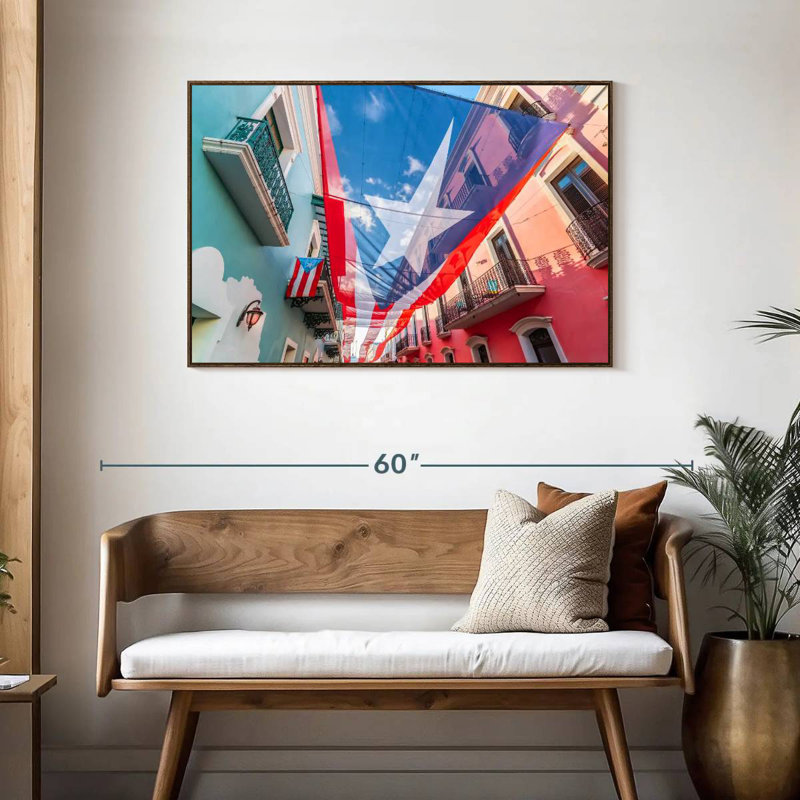 Drapeau de rue de Porto Rico, 43 po x 29 po, Cadre flottant noyer