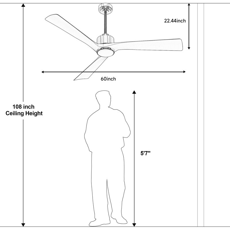 Karlena 60'' Modern Large Dimmable Ceiling Fan with Led Light and Remote, APP, TIimer, Memory, Gold/Matte Black