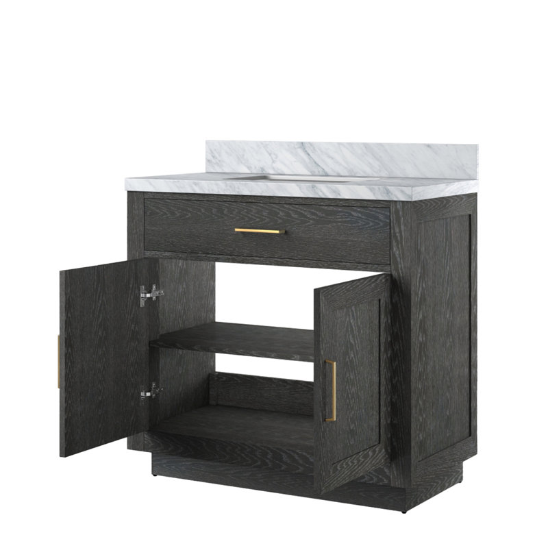 Meuble-lavabo simple en chêne noir 36 po X P 22 po D, avec plateau en marbre de Carrare