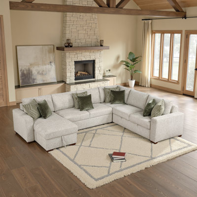Orrin Modern & Contemporary Sectional - Large Microfiber Sectional with Pull-Out Bed, Storage Chaise, Drop-Down Backs, and 8 Pillows.