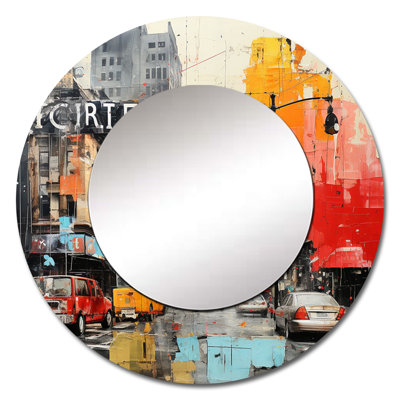 Urban Collage II - Abstract Collages Decorative Mirror, Modern Round Wall Mirror, Printed Metal Art