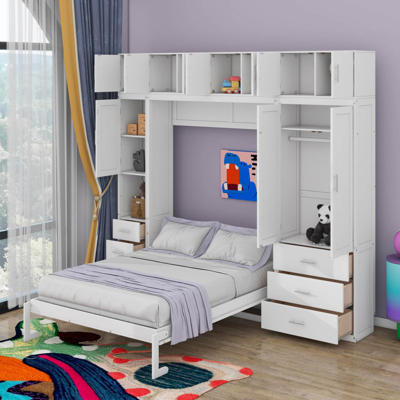 Lit escamotable avec casiers et armoires escamotables, Double