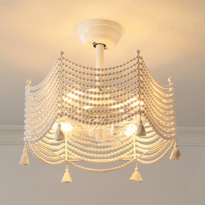 Aaru 4-light Boho Ceiling Fan with Lights and Pearl, Indoor Ceiling Fan with Light and Remote Control for Living Room/Bedroom/Dining Room
