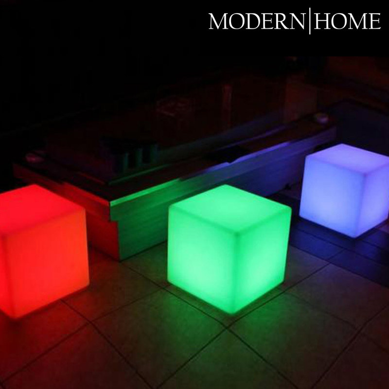 Modern Home LED Glowing Cube Box Stool w/Infrared Remote Control - Color Changing Light Indoor/Outdoor Weatherproof Stool