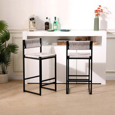 Ensemble de 2 tabourets de bar tissés à la main avec dossier, hauteur de comptoir, tabouret en corde de papier tissé pour la cuisine, la maison et le bureau