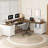Farmhouse 69" Executive L Shaped Desk with Drawers, Home Office Computer Desk with Charging Station & Monitor Stand, Modern Industrial Corner Desk-114236118
