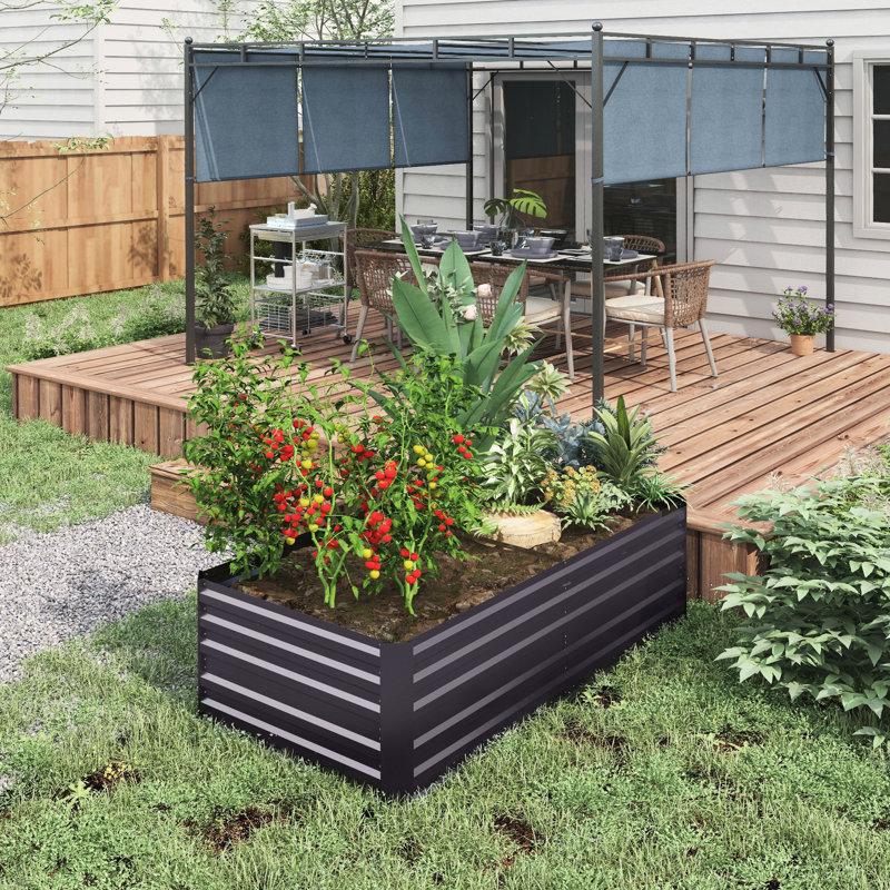Dark Gray Raised Garden Bed Kit, 6'X3'x2'. Metal Planter For Veggies, Flowers & Herbs. Reinforced, Open Bottom, Spacious Planting Area 6'X3'x2' Installation , Gray. Flowers, Open, Ample Space