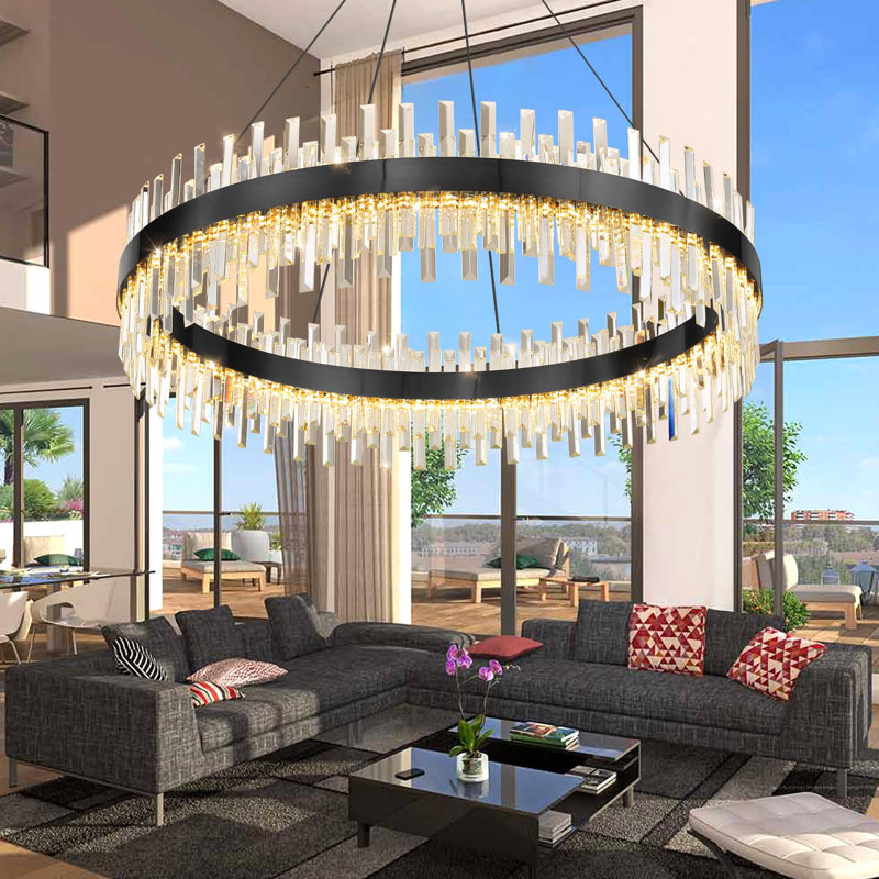 Glam Dimmable Led Crystal Chandelier, Matte Black