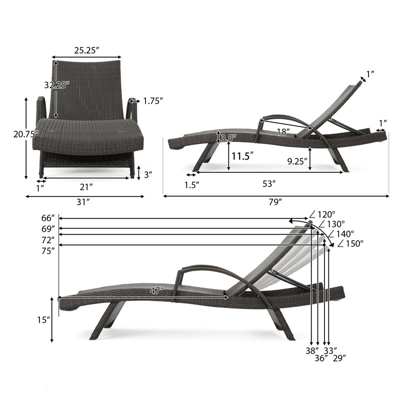 Blaise Outdoor Wicker Chaise Lounge Set , Cushion Included, Charcoal