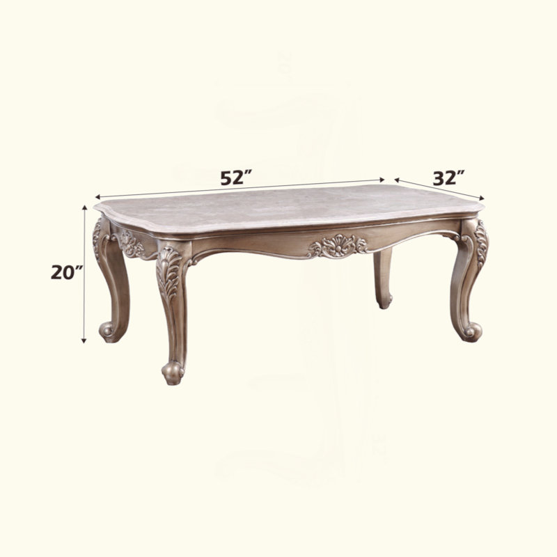 Table basse de style transitionnel à plateau en marbre - finition champagne, structure en peuplier