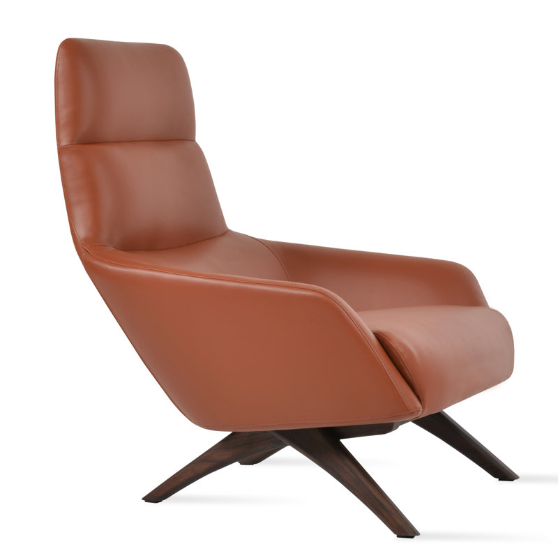 Wood Lounge Armchair, Cinnamon Faux Leather