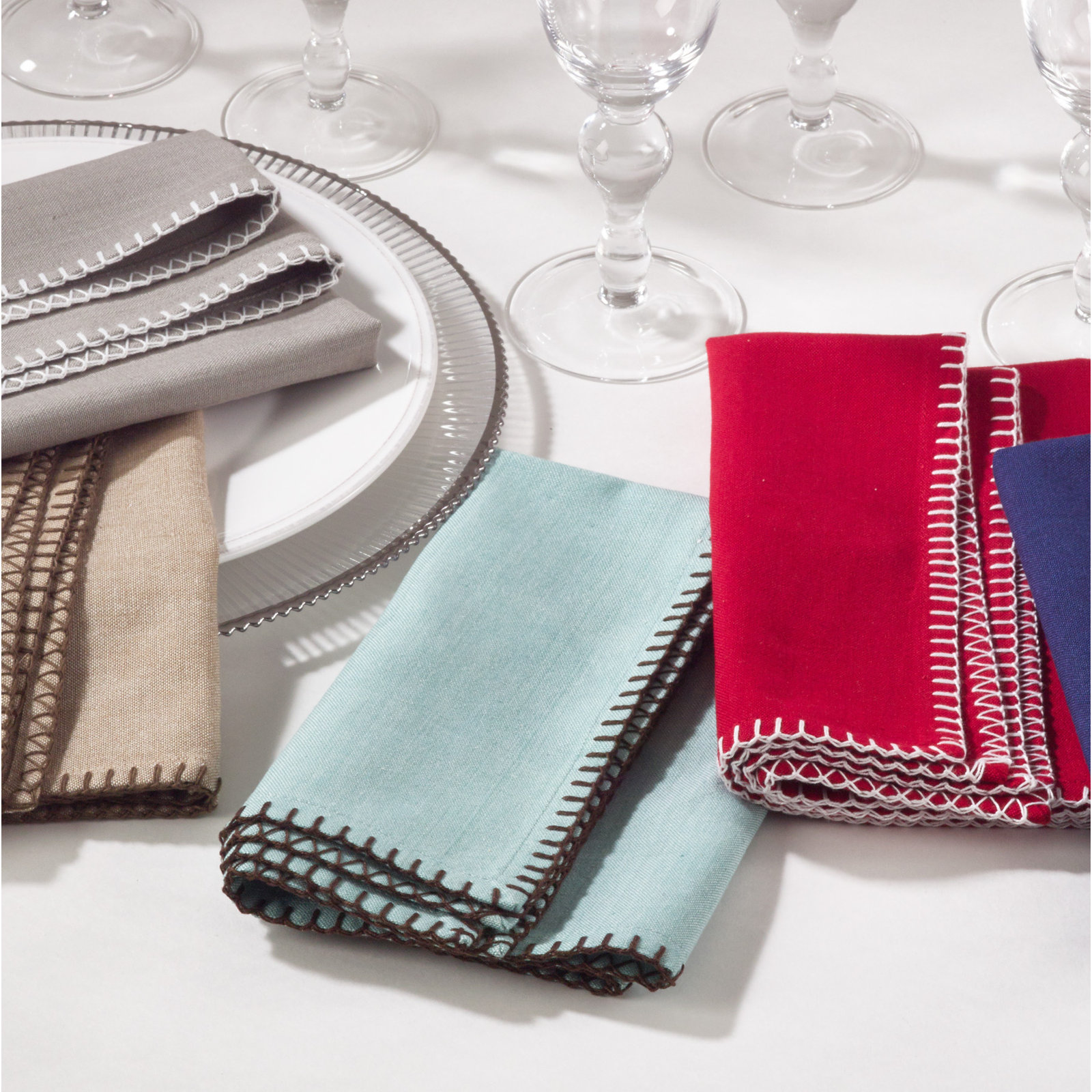 Ivara Whip Stitched Design 20" Cotton Napkin, Aqua