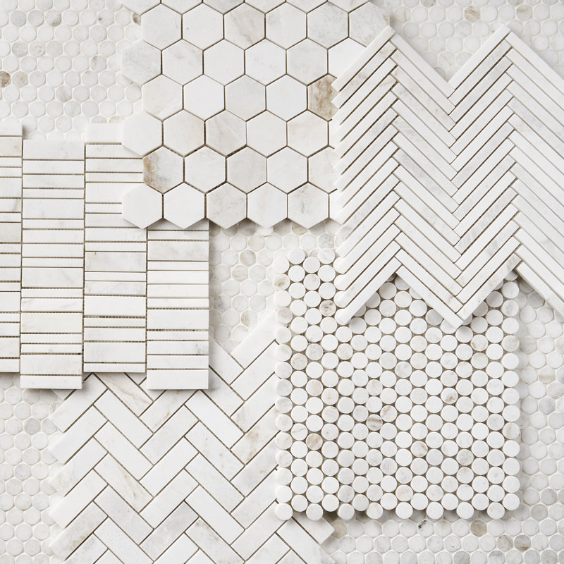 Carreau de mosaïque de plancher et de mur en marbre poli 11 po x 11,61 po Natural Stone, Blanc