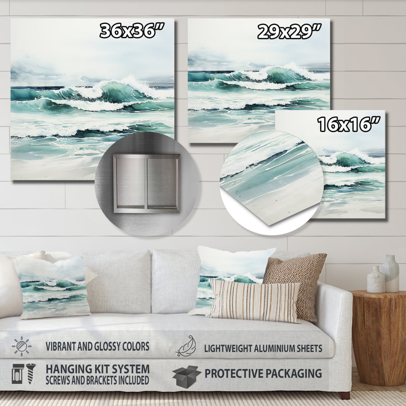 Turquoise, minimalisme, eaux tranquilles - nautique et plage, art mural en métal, salon, H 29 po x l 29 po x P 1 po