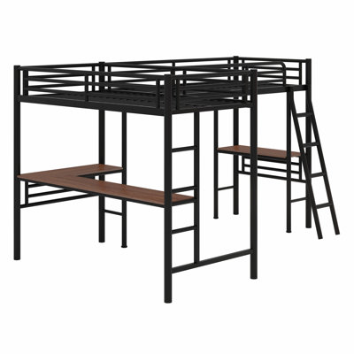 Metal Loft Bed With Two Built-In Desks