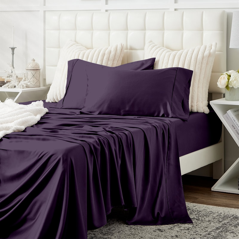 Twin Purple Bamboo Rayon Bed Sheet Set