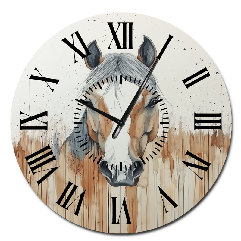 Portrait d'un cheval de la force tranquille - Horloge murale ronde en métal Nature Silent, Surdimensionné