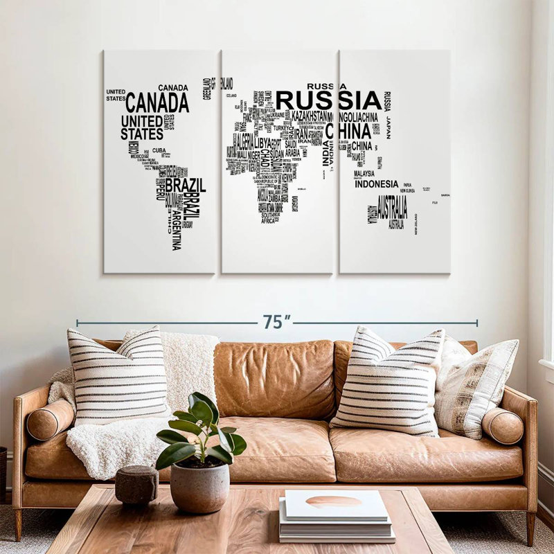 Aliaz Text World Map, 42" H x 65" W