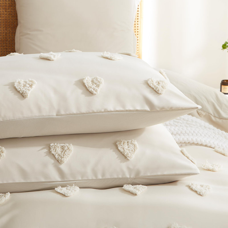 Ensemble de literie en microfibre lavable légère Nayoroom, Beige, Édredon très grand + 2 taies décoratives très 