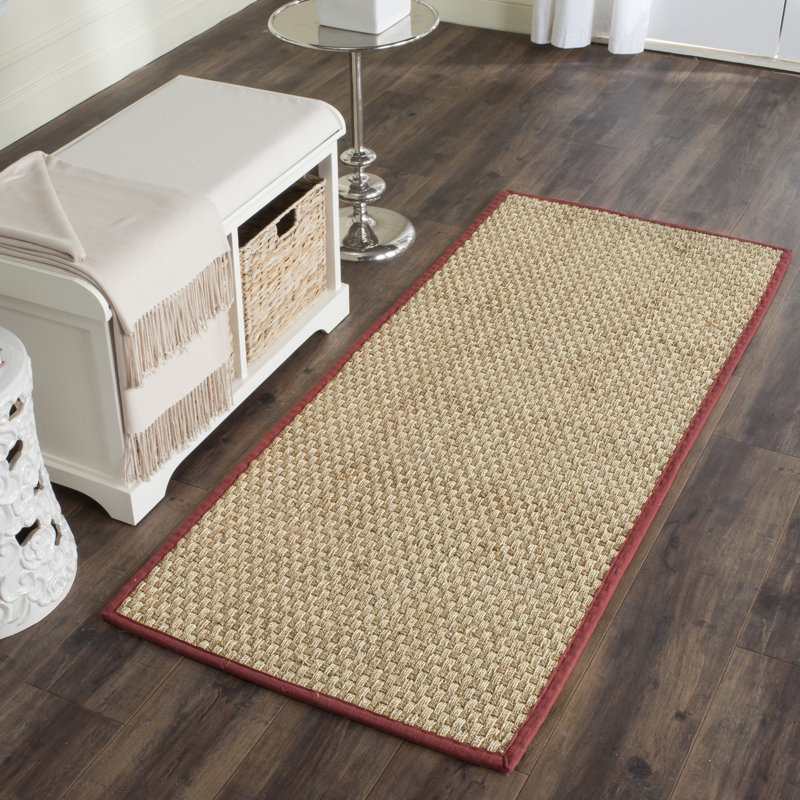 Natural Fiber Rikko Border Area Rug In Natural & Red, Runner 76 x 183 cm